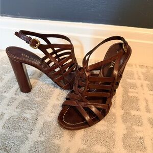 Prada Women's Dark Brown Strappy Heels